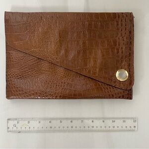 Brown leather moc-croc clutch purse